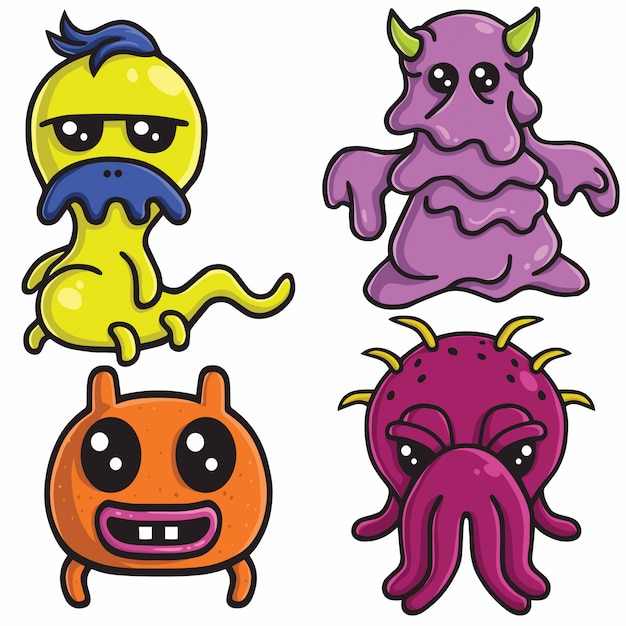 Cute Monster Character Design Vector Set