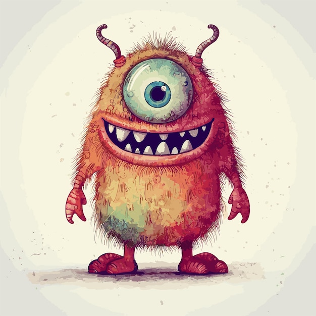 Vector cute monster character little monsters with watercolor illustration