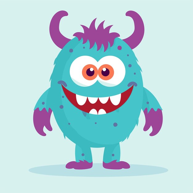 Vector cute monster character little monsters with watercolor illustration