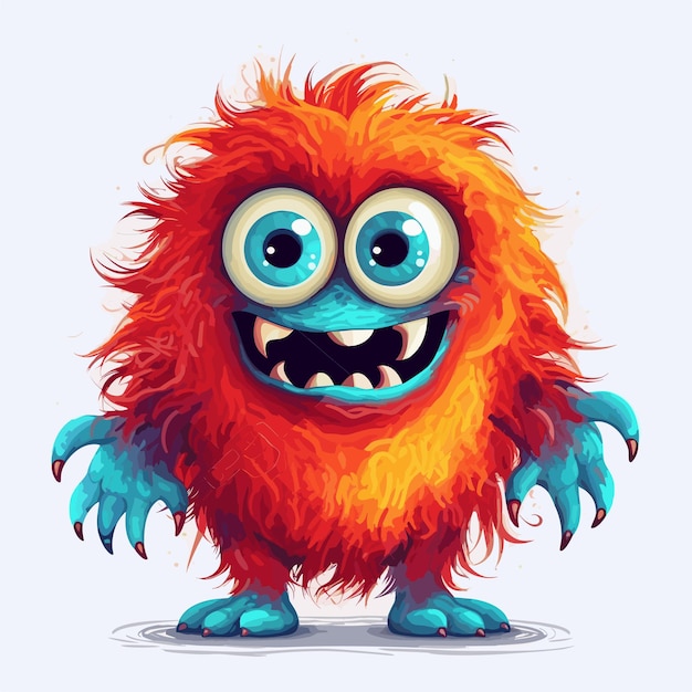 Vector cute monster character little monsters with watercolor illustration