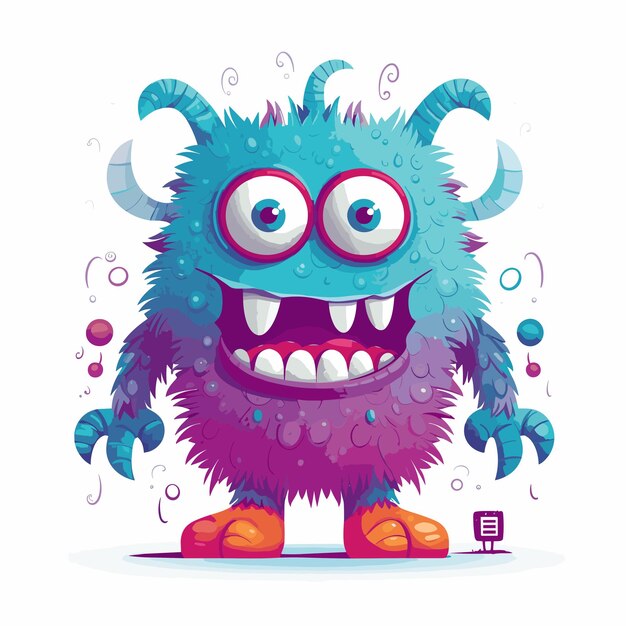 Cute monster character little monsters with watercolor illustration