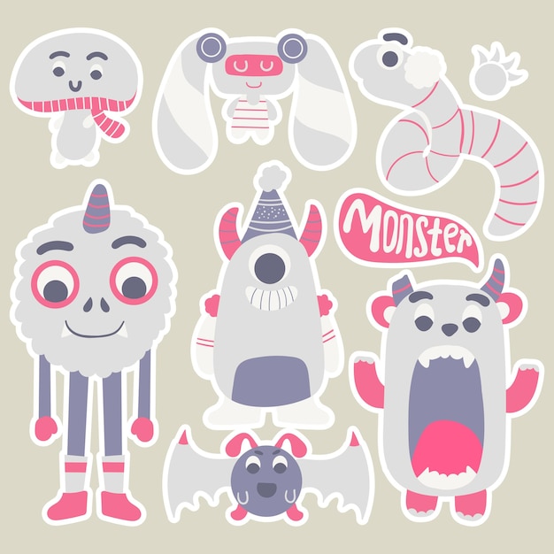 Векторное искусство коллекции символов Cute Monster