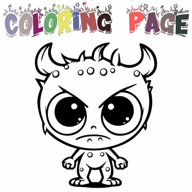 Cute Monster Coloring Page Kids Vector a black and white drawing white background illustration