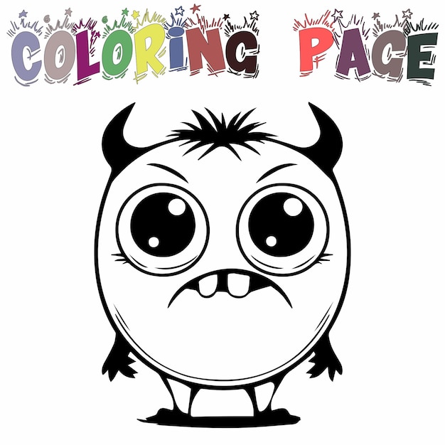 Cute Monster Coloring Page Kids Vector een zwart-wit tekening witte achtergrond afbeelding