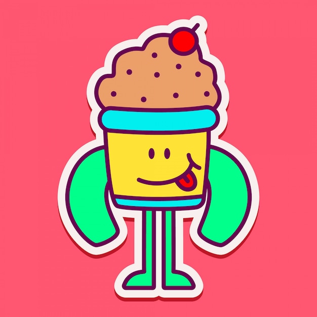 Vector cute monster doodle cake sticker