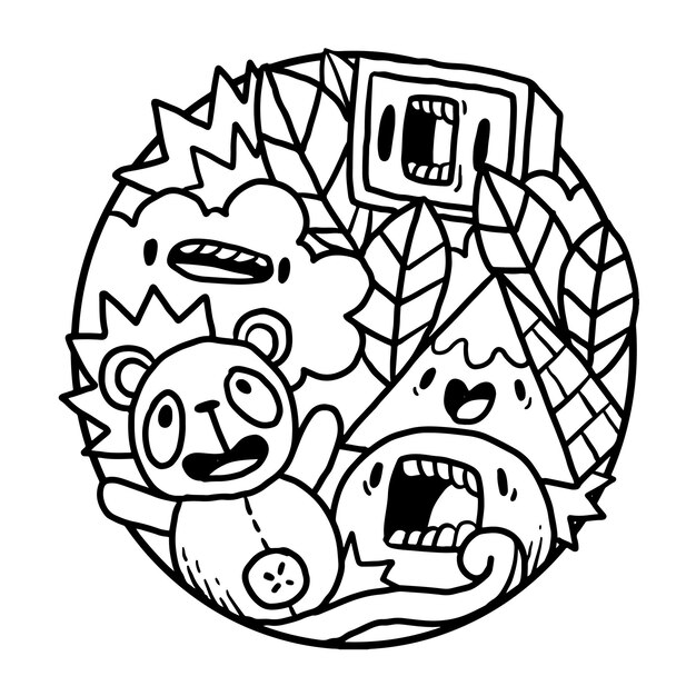 Cute Monster Doodle in Circle