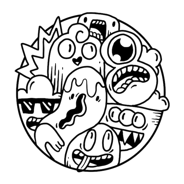 Cute Monster Doodle in Circle