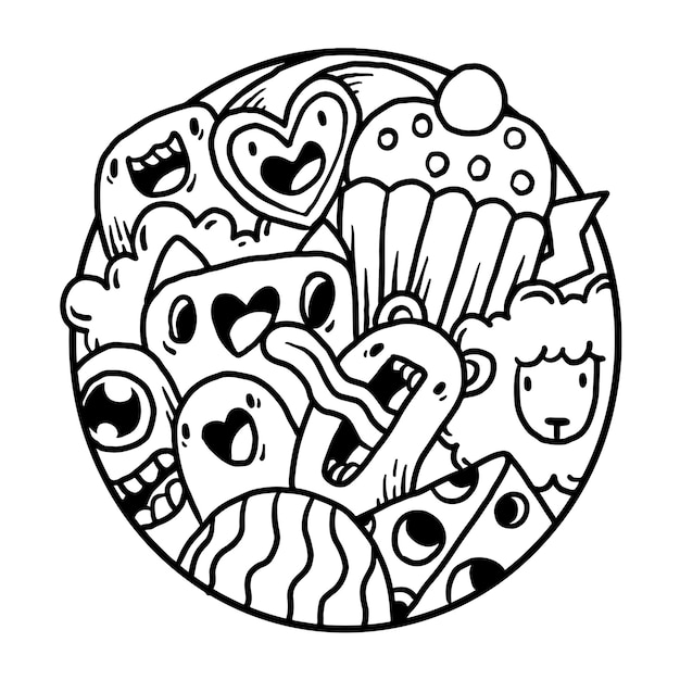 Cute Monster Doodle in Circle