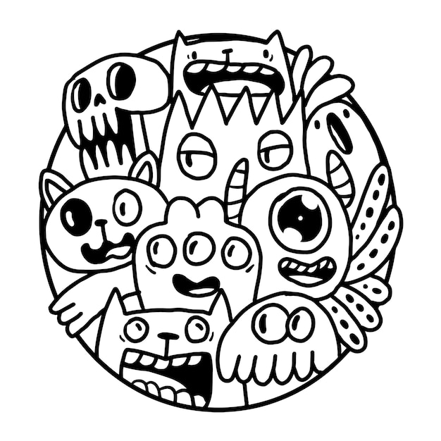 Cute Monster Doodle in Circle