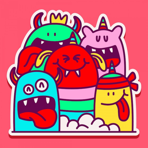 cute monster doodle sticker design