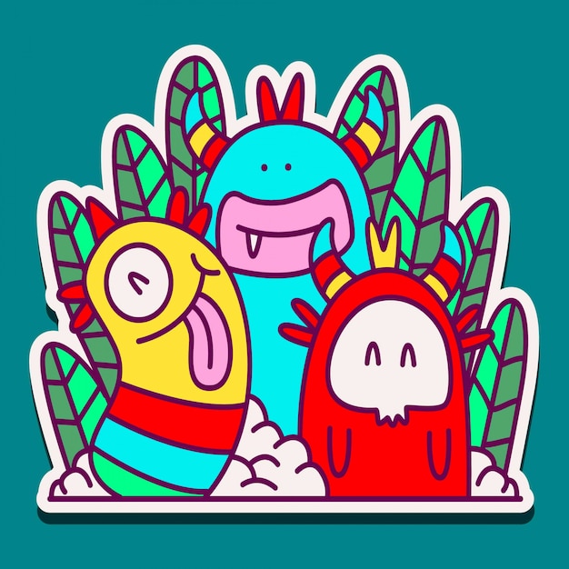 cute monster doodle sticker design