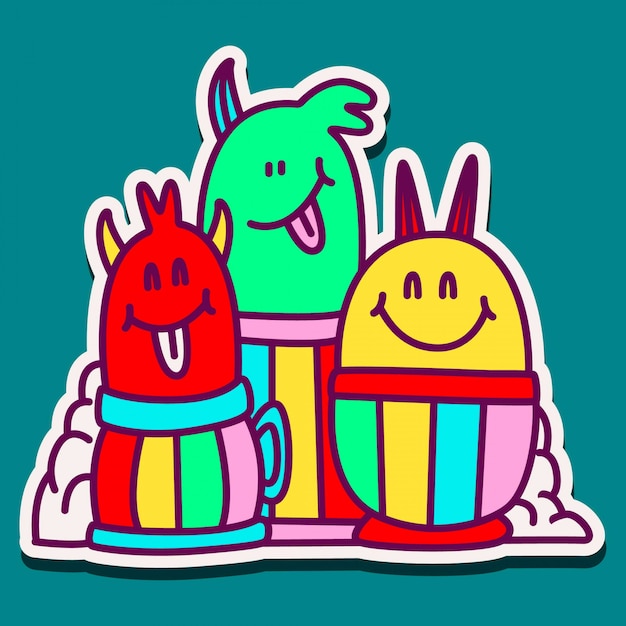 cute monster doodle sticker design