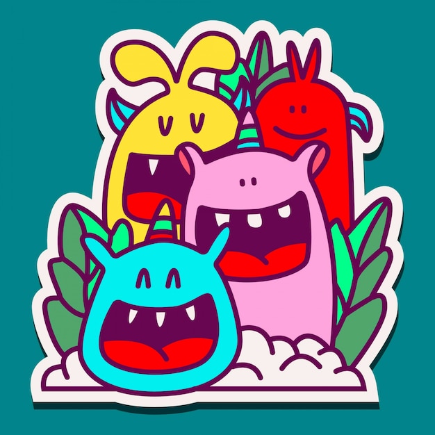 cute monster doodle sticker design