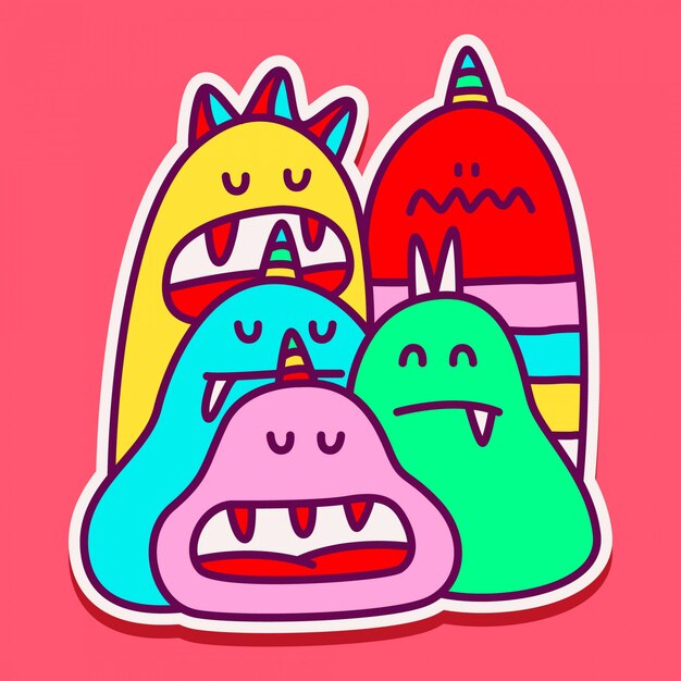 cute monster doodle sticker design