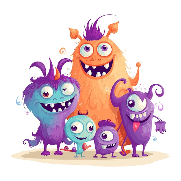 Vector cute monster family vector illustration