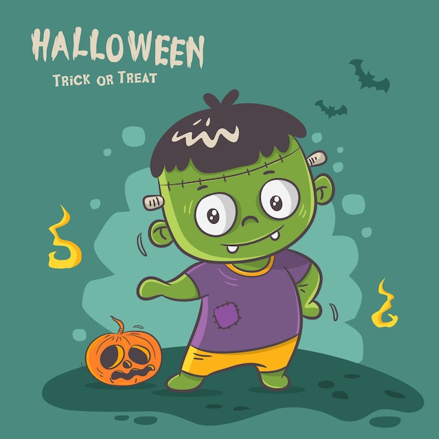 Mostro carino frankenstein, grafica di halloween felice