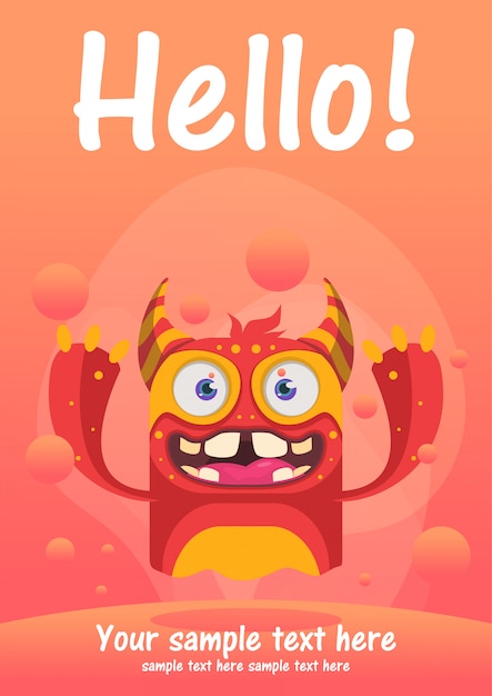 cute monster hello greeting card 