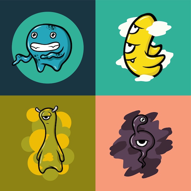 Vector cute monster icon set