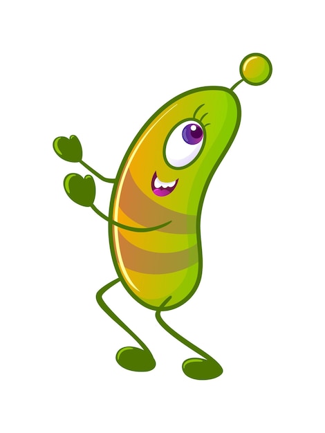 Vector cute monster is running a green alien that looks like plankton or a microbe neon colors y2k gradient