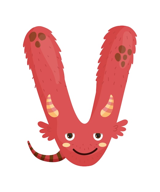 Vector cute monster letter v