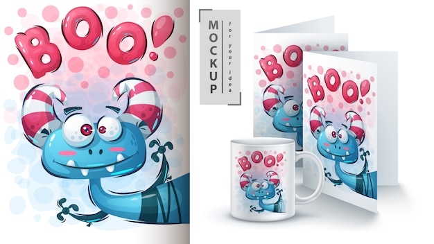 Vector cute monster poster and merchandising