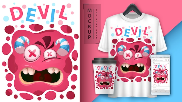 Vettore simpatico poster e merchandising di mostri