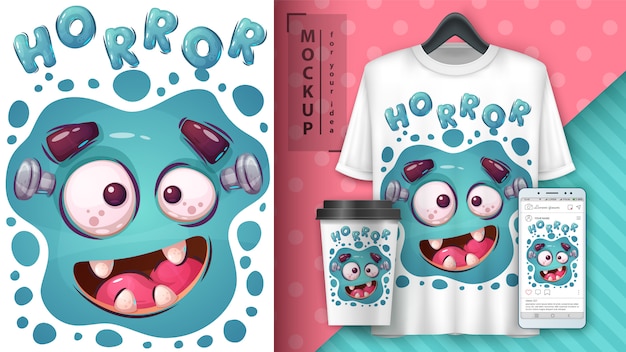 Vettore simpatico poster e merchandising di mostri