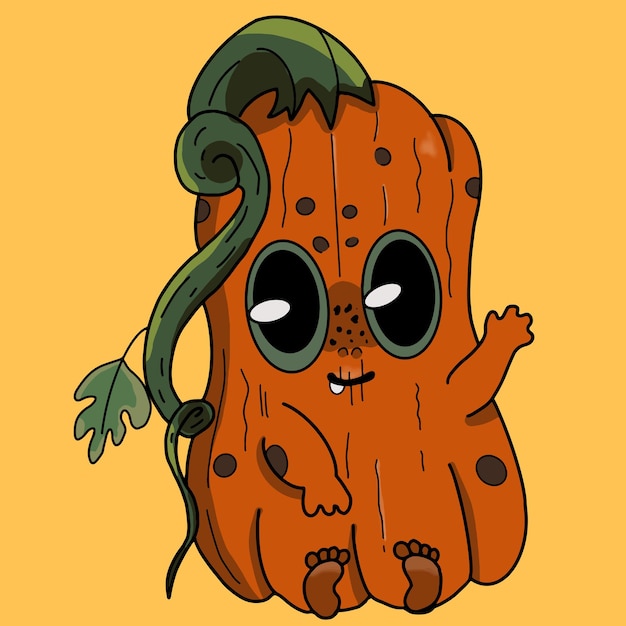 Cute monster pumpkin waving halloween illustration Vector