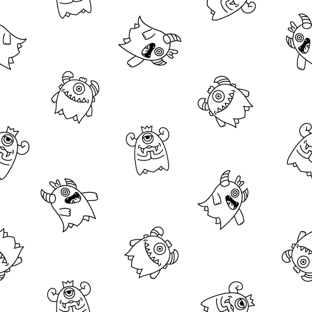 Cute monster Seamless pattern Coloring Page