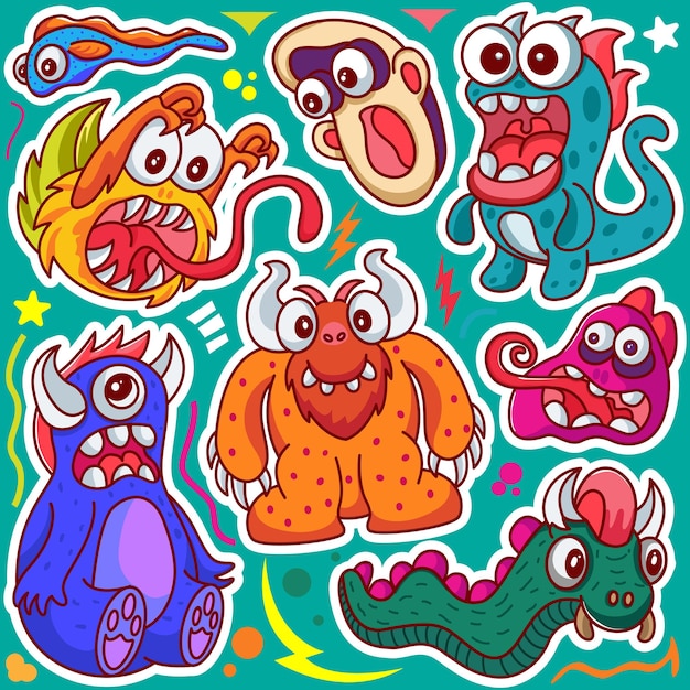 Premium Vector  Cute monster sticker hand drawn cartoon icon vector