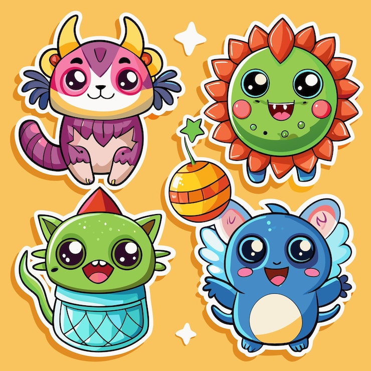 वेक्टर cute monster stickers with big eyes and smiles