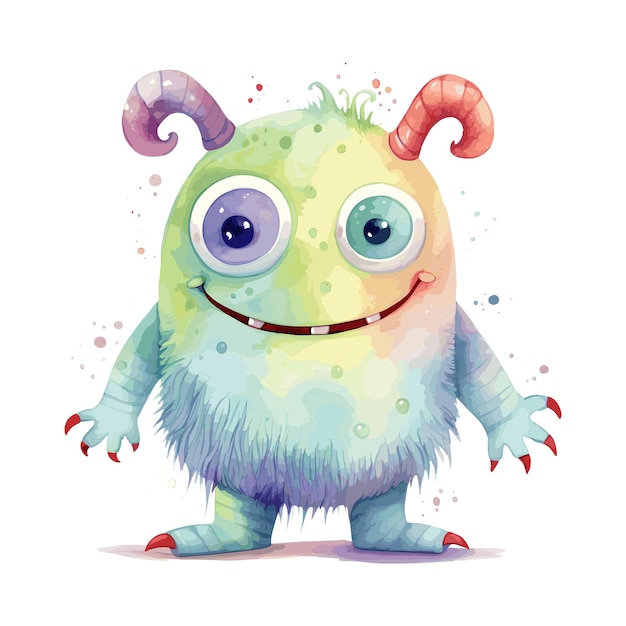 Cute Monster Watercolor Vector Illustration