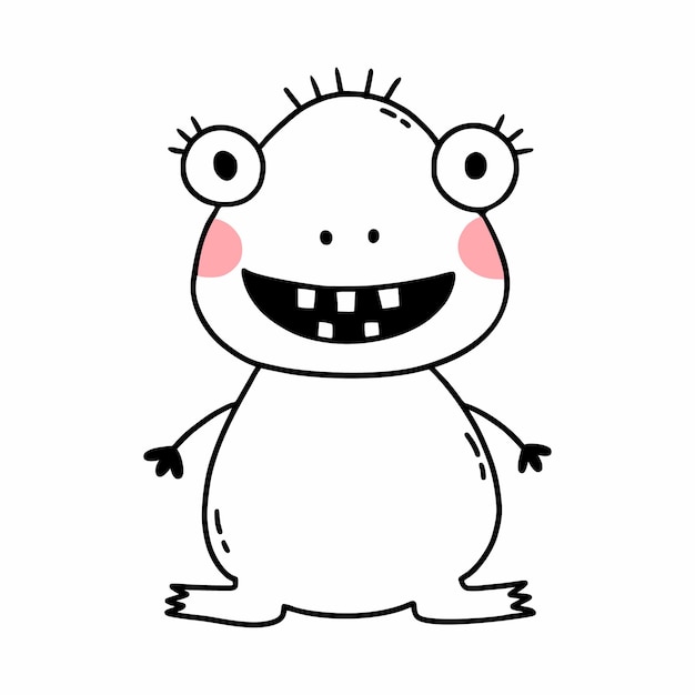 Cute monster with smile Funny frog Vector doodle illustration for child