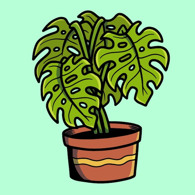 Вектор Татуировка в стиле ретро с милым растением monstera deliciosa