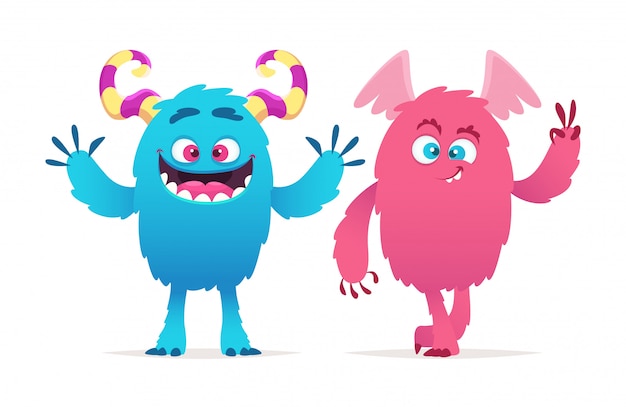 Cute monsters. cartoon boy and girl monsters  illustration. halloween characters