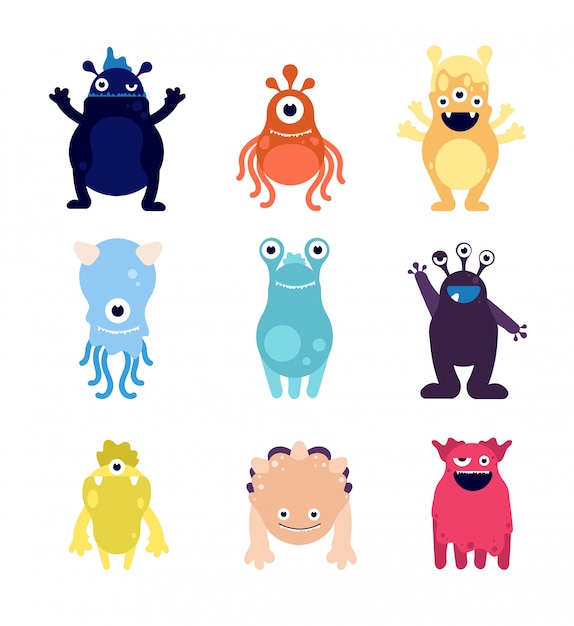 Cute monsters. funny monster aliens mascots. crazy hungry halloween toys  cartoon  characters