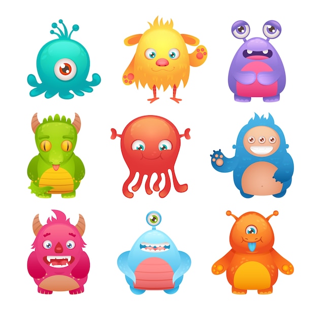 Vector cute monsters set