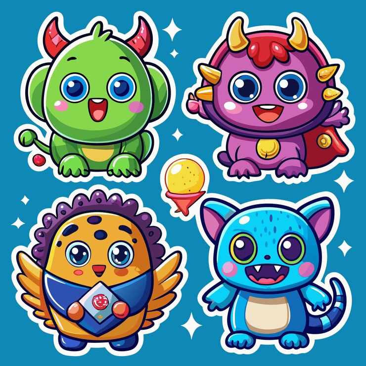 Vector cute monsters with big eyes and fun expressions