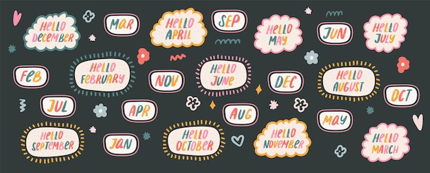 Vector cute month of the year typography for monthly and weekly planner