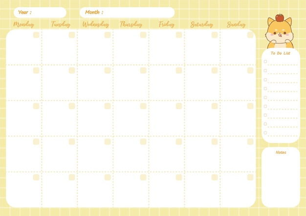 Cute Monthly Planner Pastel Colour