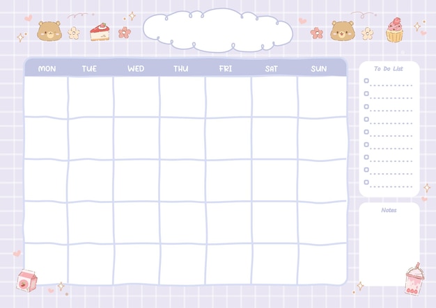 Cute monthly planner pastel colour
