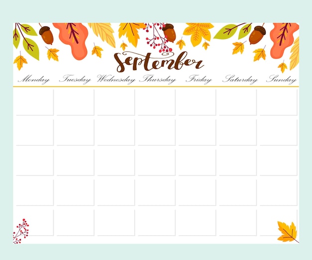 벡터 꽃이 있는 귀여운 월간 플래너, 할 일 목록, 메모, 인쇄 가능. 가을 디자인. 벡터.