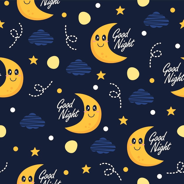 Vector cute moon cartoon illustration patterns