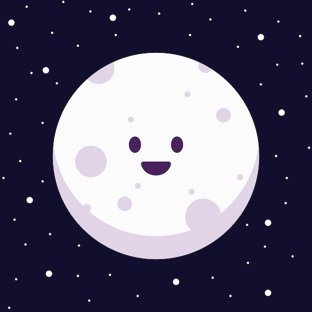 Vector cute moon cartoon vector illustration with space background