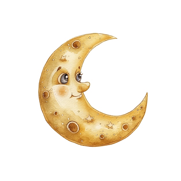 Vector cute moon vector illustration in watercolour style