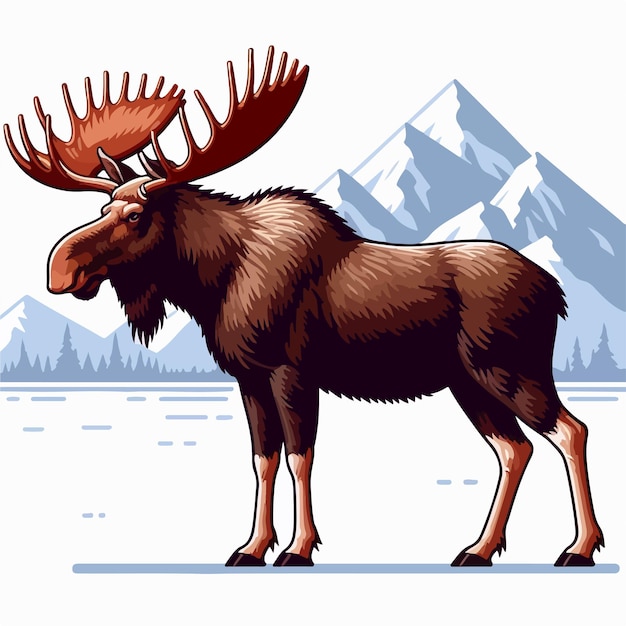 Cute moose cartoon vector on white background