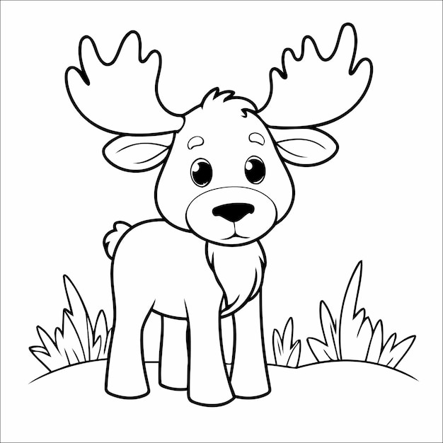 Vector cute moose coloring page for children