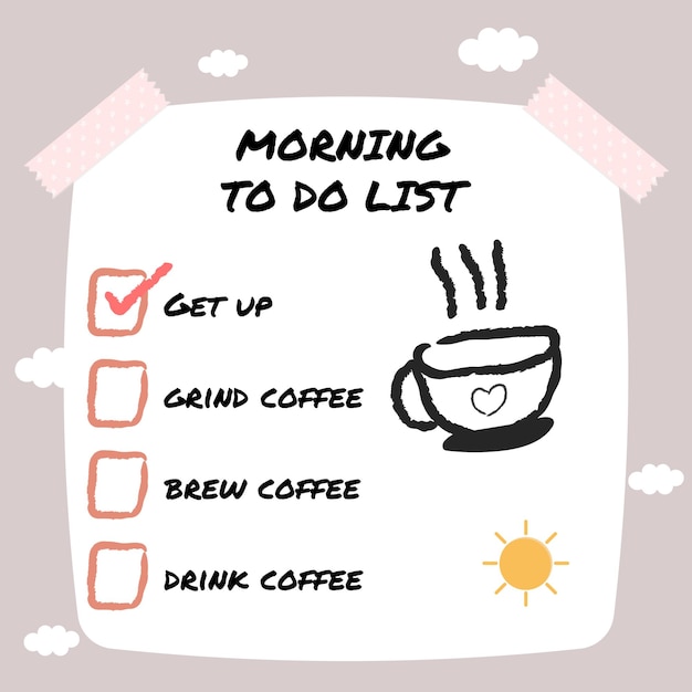 Vector cute morning to do list checklist premium vector