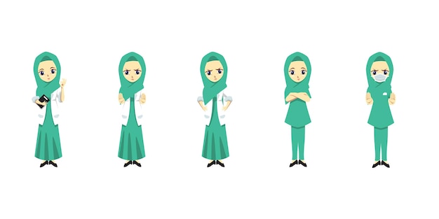 Cute moslem doctor vector cute illustration flat design