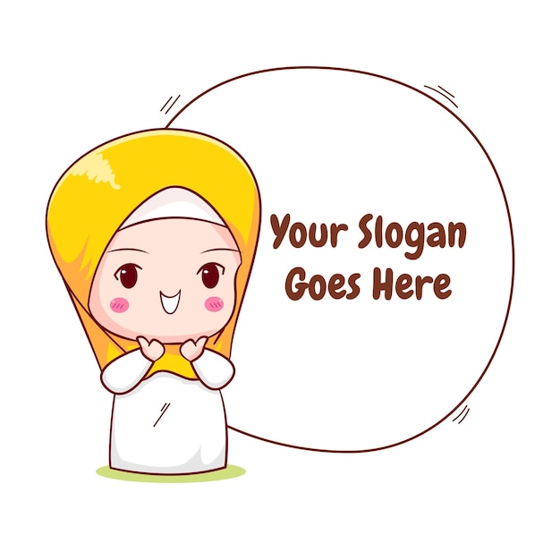 Cute Moslem girl hand drawn cartoon character